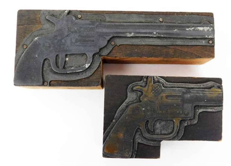 2 Vintage Pistol Ink Stamps