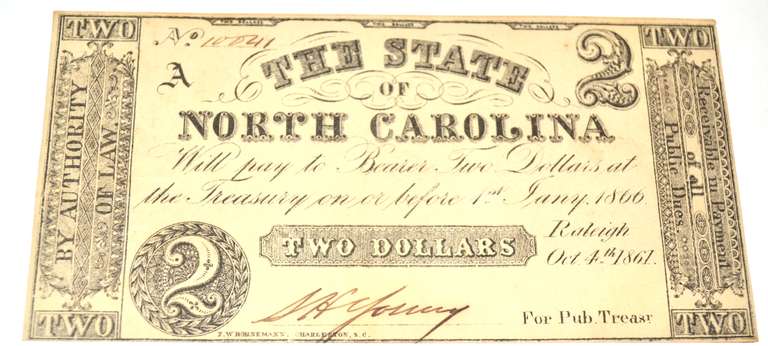 $2 State of North Carolina Raleigh 1861 Note