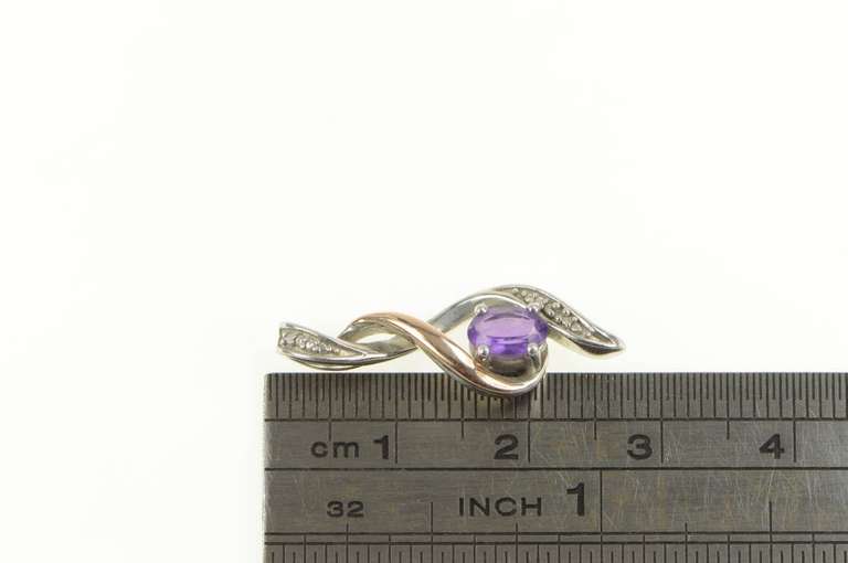 Sterling Silver Oval Amethyst Diamond Accent 10 Twist Pendant