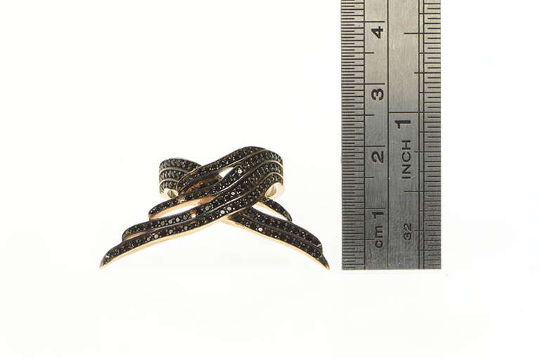 Sterling Silver Angel Wings Pave Sim. Black Diamond Rose Ring