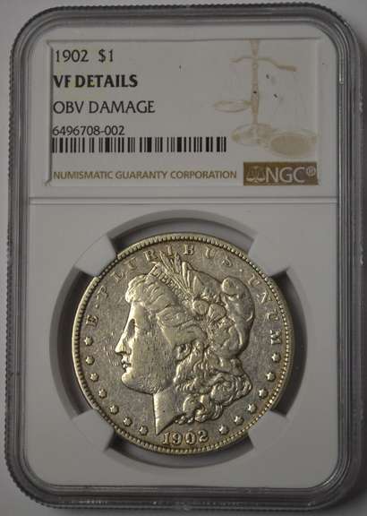 1902 Morgan Silver Dollar NGC VF Details OBV Damage