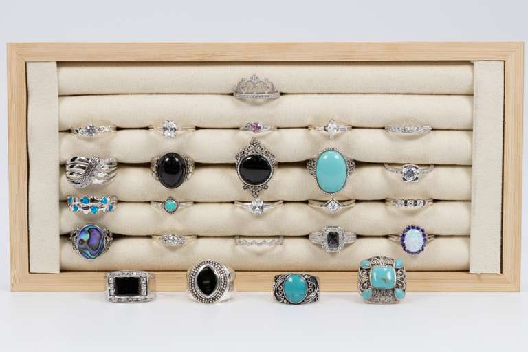 .925 Sterling Silver Ring Assortment Various Sizes & Styles (25 Ring Lot)