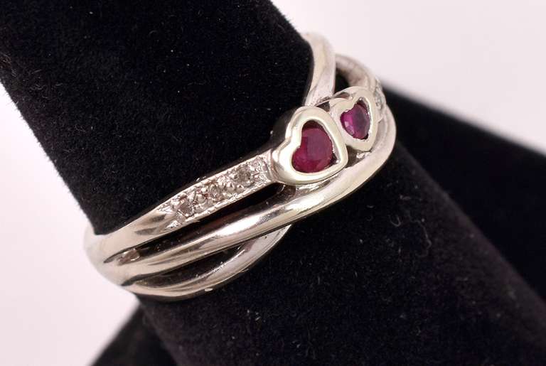 Darling Ruby Heart and Diamond Ring in White Gold