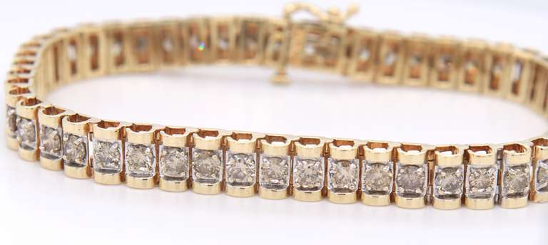 Majestic Yellow Gold approximate 4ctw Diamond Rolex Style Tennis Bracelet