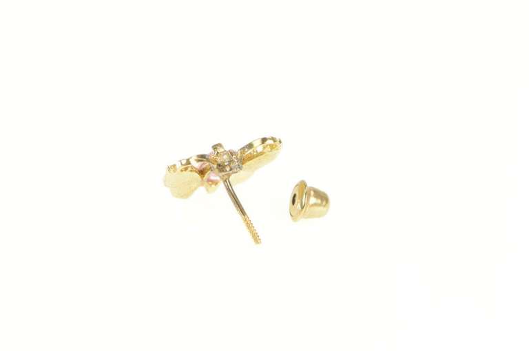 14K Yellow Gold Pink & White Cubic Zirconia Butterfly Single Earring