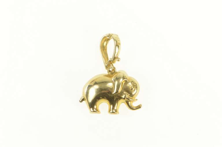 10K Yellow Gold Puffy Elephant Animal Strength Peace Symbol Pendant