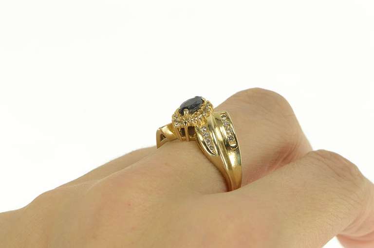 14K Yellow Gold 1.25 Ctw Marquise Sapphire Diamond Vintage Ring