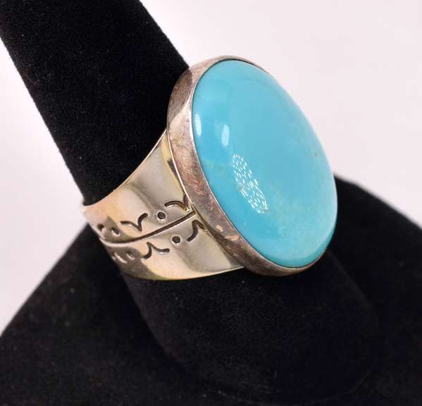 Blue Turquoise Set In Sterling Ring