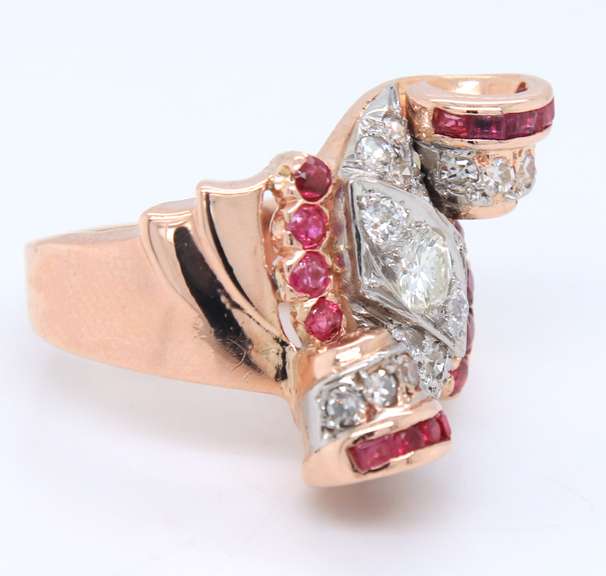 Retro 30's approximate 0.40ctw Diamond and Ruby Ring