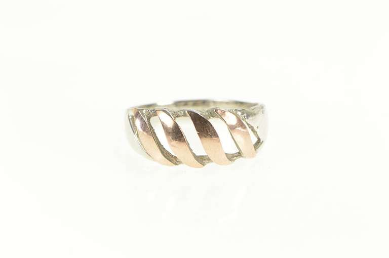 Sterling Silver Two Tone Wavy Striped Domed Band Ring