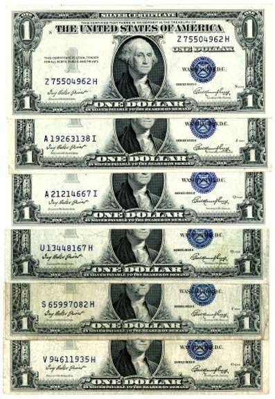 6 1935-E US $1 Silver Certificates