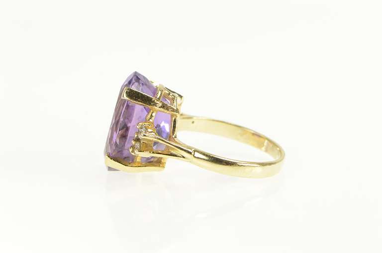 14K Yellow Gold Oval Amethyst Diamond Accent Cocktail Ring
