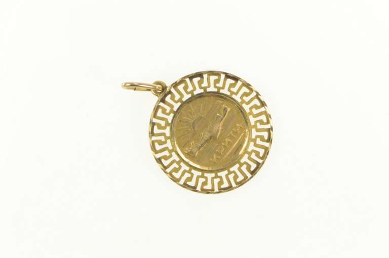14K Yellow Gold Greek Isle of Crete KPHTH Minotaur Round Charm/Pendant