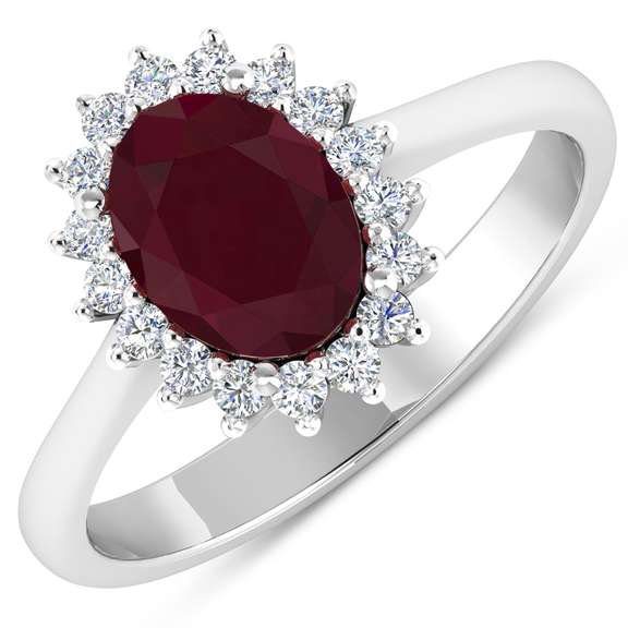 Elegant 14 Kt White Gold Ruby Diamond Ring