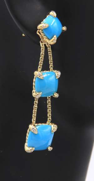 Timeless 18kt Yellow Gold David Yurman Chatelaine Turquoise Dangle Earrings