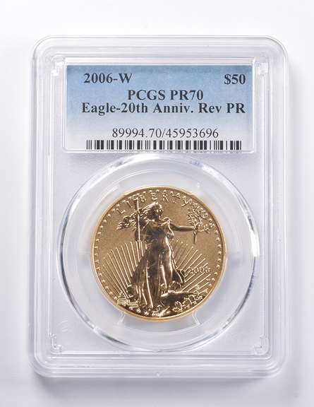 PR70 2006-W $50 American Gold Eagle 20th Anniv. REV PF 1 Oz Gold PCGS