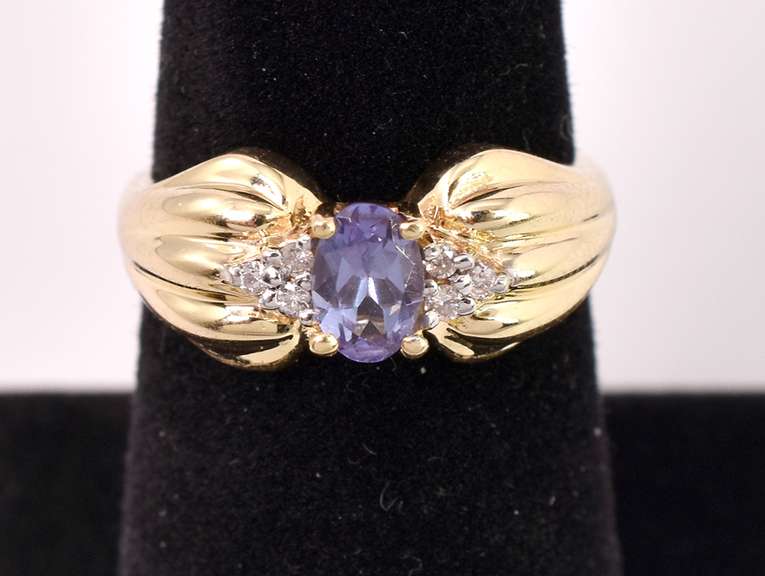 Gorgeous Purple Gemstone and Diamond Ring in 14K Yellow Gold