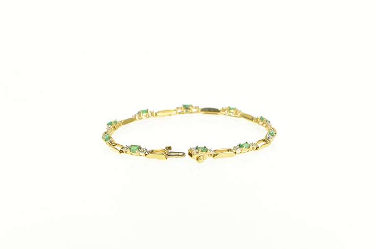 14K Yellow Gold Oval Natural Emerald Diamond Accent Tennis Bracelet