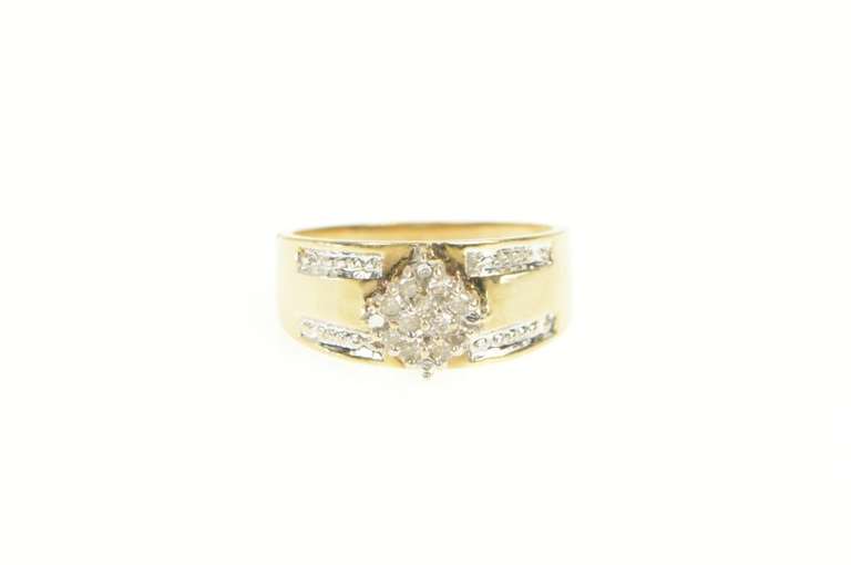 10K Yellow Gold Squared Diamond Cluster Vintage Statement Ring