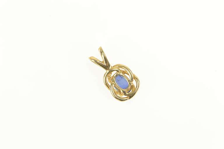 14K Yellow Gold Oval Natural Sapphire Spiral Halo Vintage Pendant