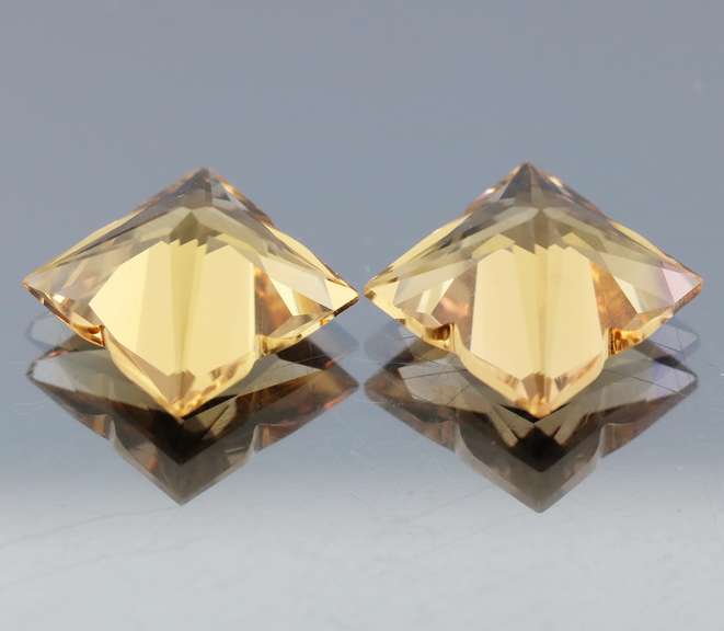 Gem grade! 14.48ct modified princess cut amber Quartz pair
