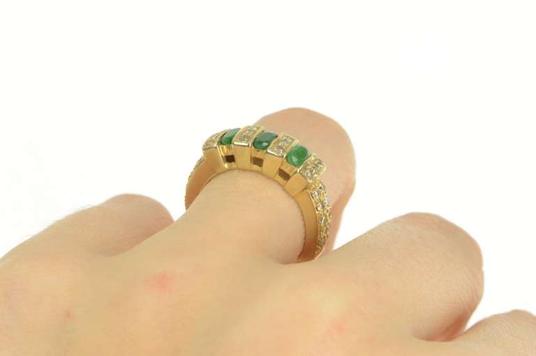 10K Yellow Gold 1.64 Ctw Oval Emerald Diamond Squared Ring