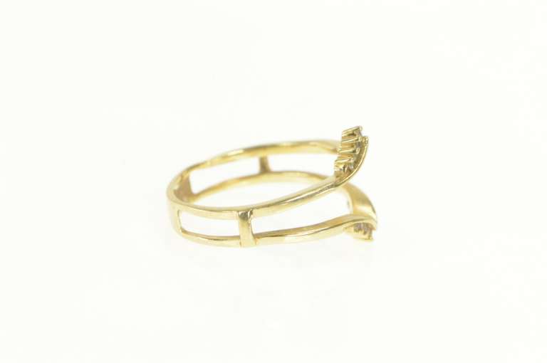 14K Yellow Gold Diamond Chevron Wrap Guard Wedding Band Ring