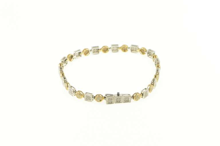 14K Yellow Gold 1.00 Ctw Diamond Two Tone Geometric Tennis Bracelet