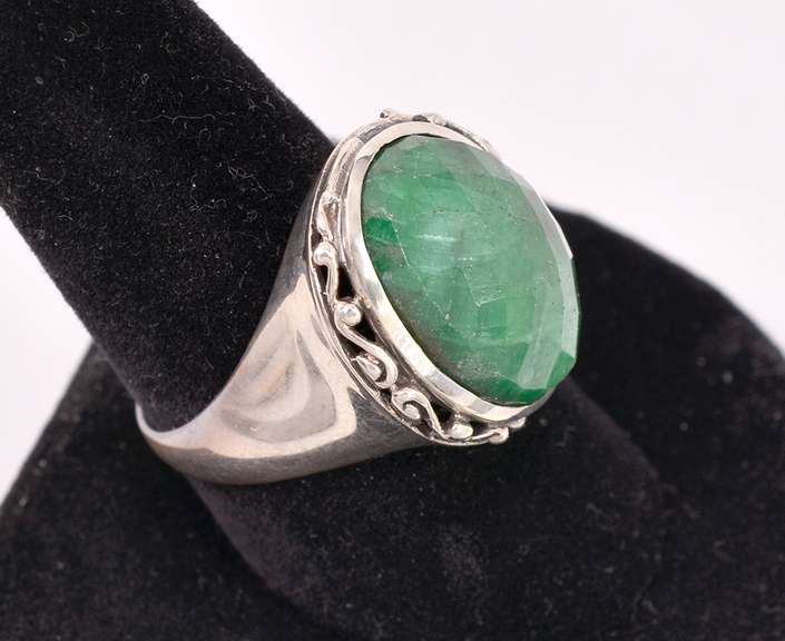 Green Gem In Sterling Ring