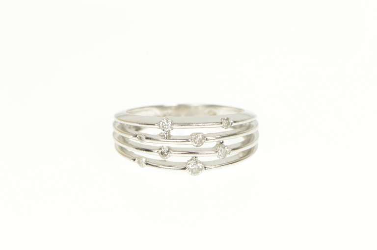 10K White Gold 0.22 Ctw Scattered Diamond Layered Band Ring