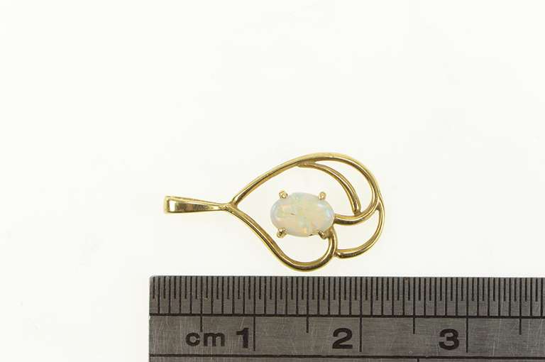 14K Yellow Gold Oval Natural Opal Swirl Classic Statement Pendant