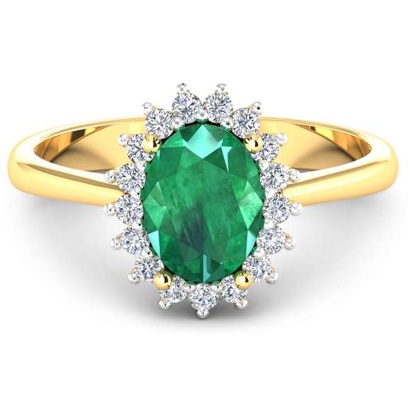 Solid 14 Kt Yellow Gold Emerald Diamond Ring