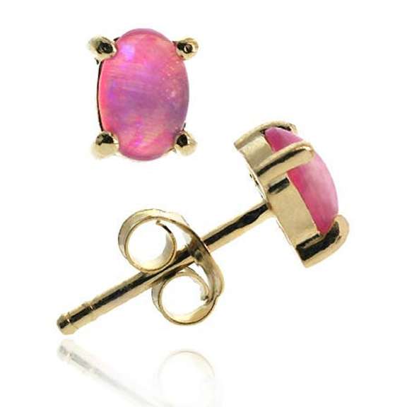 Created Pink Opal Oval Stud Earrings