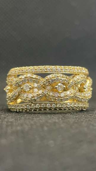 MENS 14K YELLOW GOLD DIAMOND CLUSTER INFINITY LINK RING