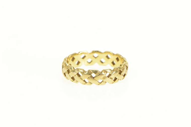 14K Yellow Gold 4.8mm Vintage Woven Lattice Pattern Band Ring