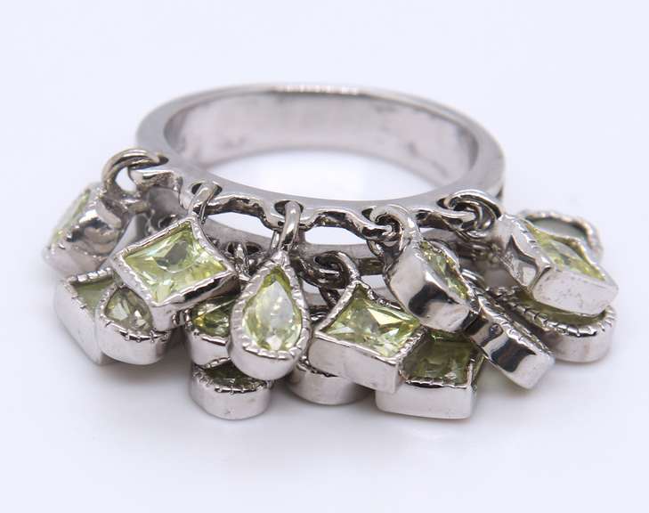 Vintage 925 Sterling Silver Gemstome Dangle Ring