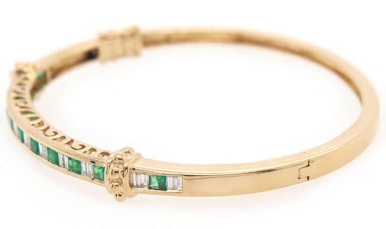 0.72ctw Diamond and 0.75ctw Emerald Channel Set Bangle Bracelet in 18K