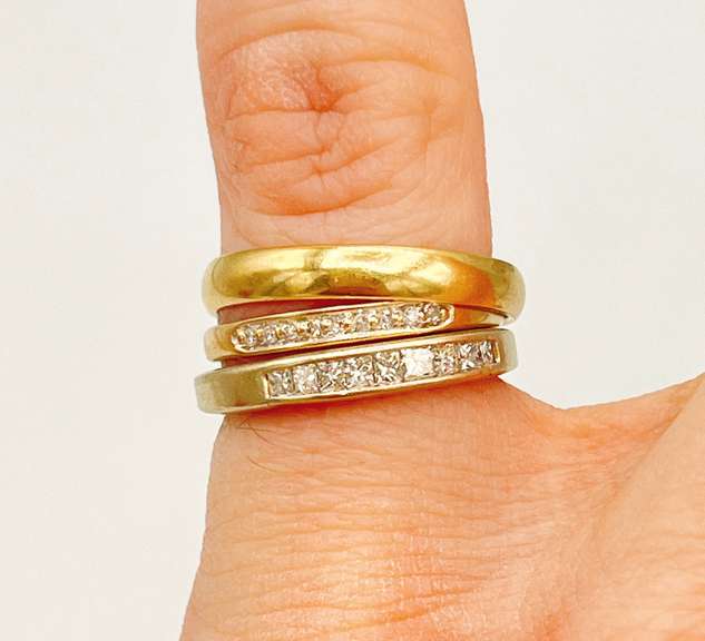 3x Stackable Diamond and 14KT Solid Gold Bands