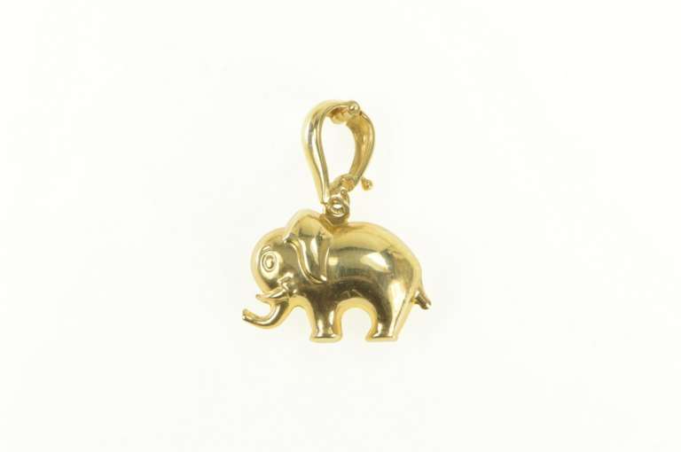 10K Yellow Gold Puffy Elephant Animal Strength Peace Symbol Pendant