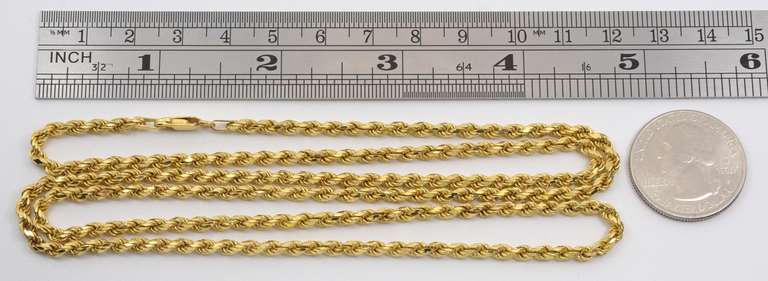Nice Long 18k YG Diamond Cut Rope Necklace