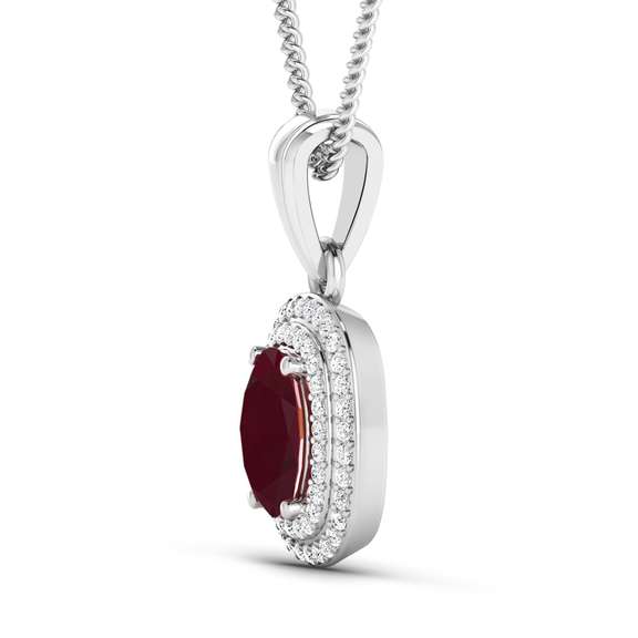 Pretty 14 Kt White Gold Ruby Diamond Pendant