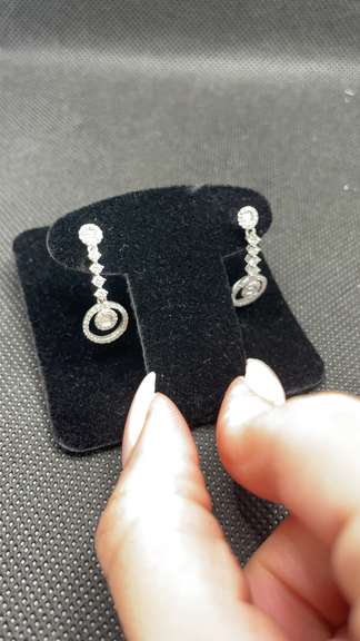 ELEGANT LINEAR CIRCLE DROP EARRINGS .60 CT DIAMONDS AND 14K WHITE GOLD