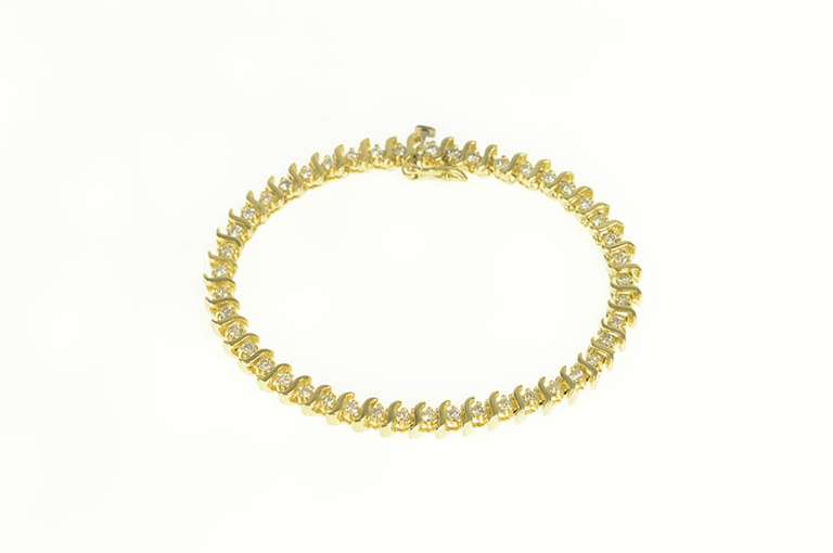 14K Yellow Gold 0.50 Ctw Classic Wavy Link Diamond Tennis Bracelet