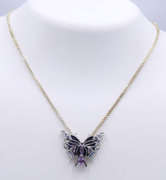 Vintage 925 Sterling Silver Butterfly Pendant on Chain