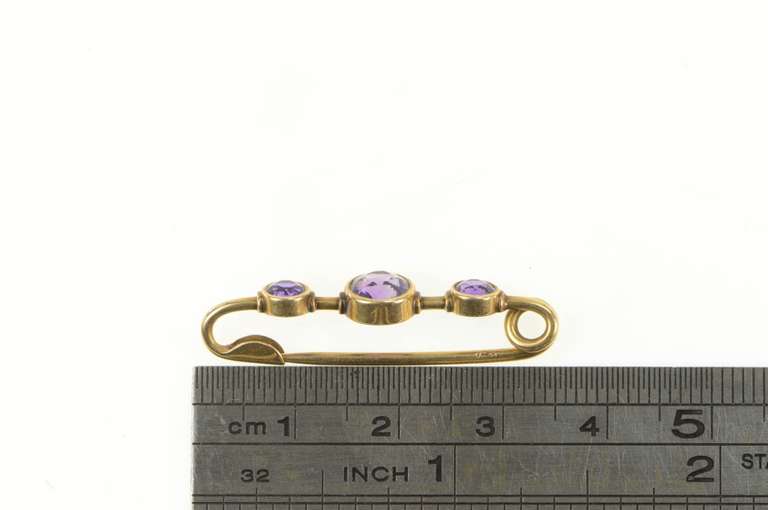 14K Yellow Gold Victorian Amethyst Inset Bar Antique Stick Pin