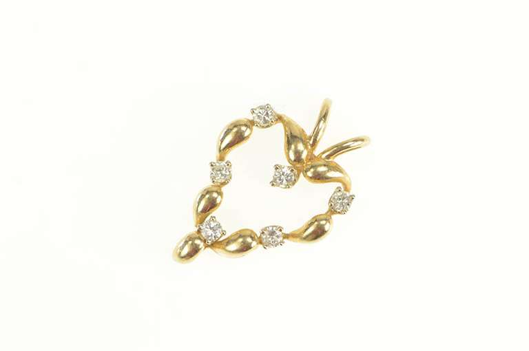 14K Yellow Gold Diamond Ornate Classic Heart Love Symbol Pendant
