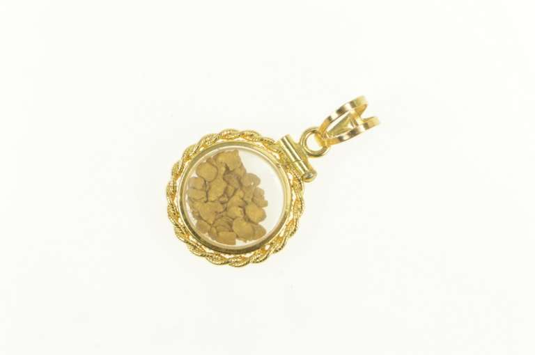 14K Yellow Gold Rope Trim Gold Nugget Raw Pebble Capsule Charm/Pendant