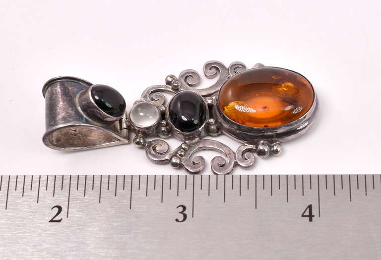 Amber Set in Sterling Pendant