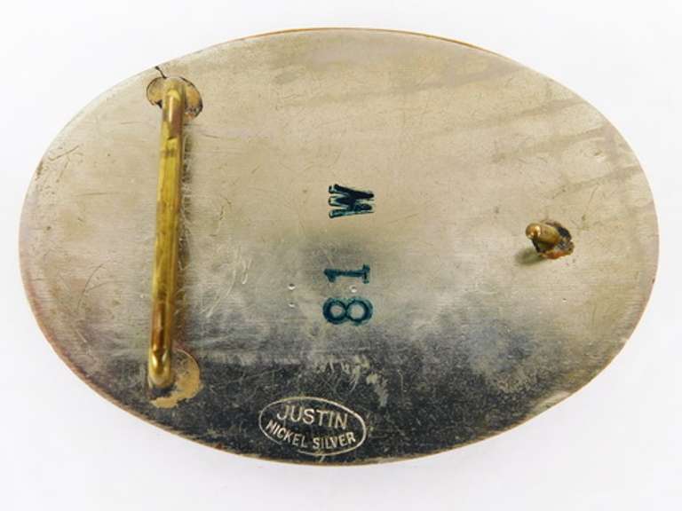 1981 Justin Nickel Silver Barrel Racing Belt Buckle