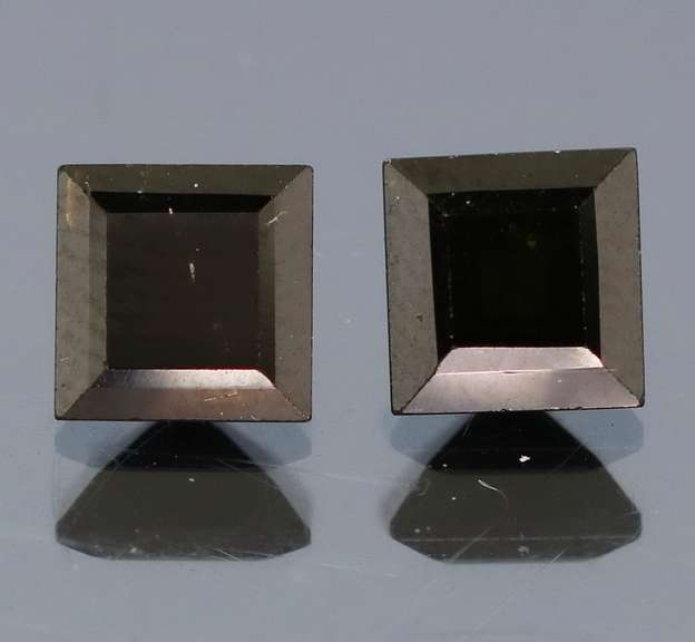Square cut 2.55ct midnight olive green Tourmaline pair